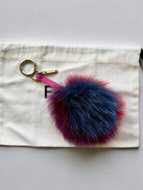 Fendi Multicolor Purple Blue Red Fox Fur Pom Pom Bag Charm